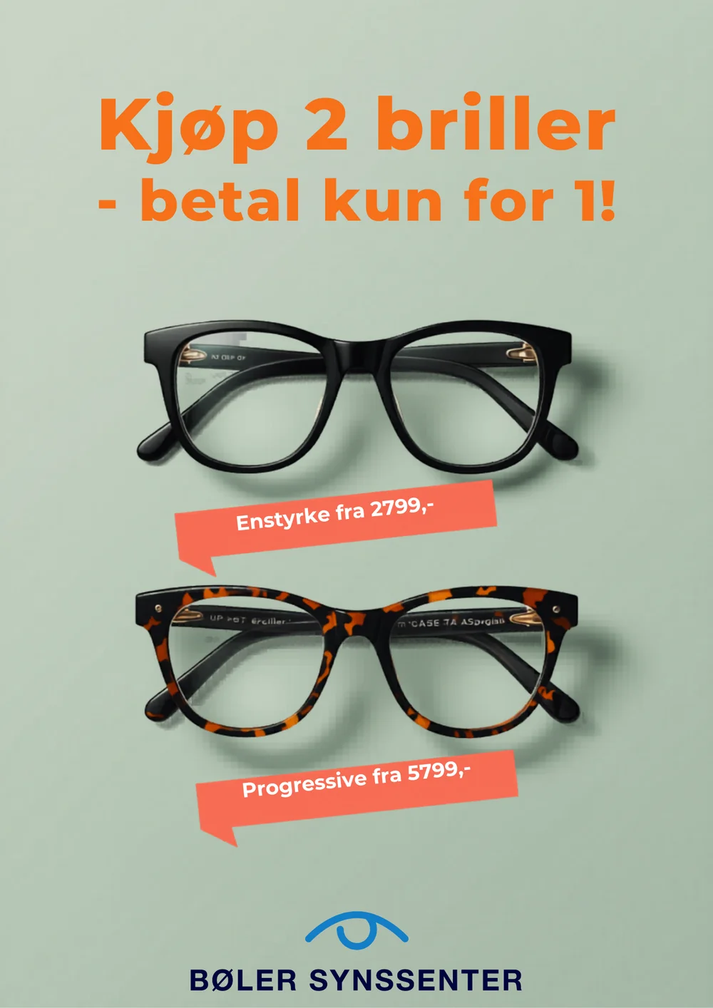 Kampanje: Kjøp 2 briller, betal kun for 1 — enstyrke fra 2799 kr, progressive fra 5799 kr